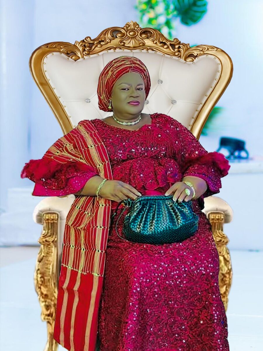 Chief Mrs. Khadijat Funmilayo Alli seated in traditional attire